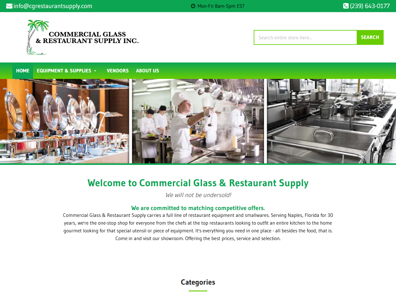 Commercial Glass & Restaurant Supply website