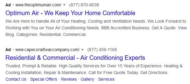example of two text based PPC ads